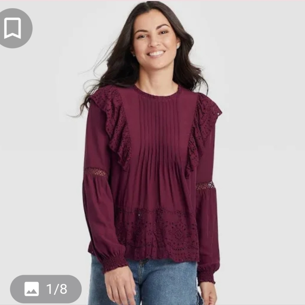 Knox Rose Long Sleeve Eyelet Blouse